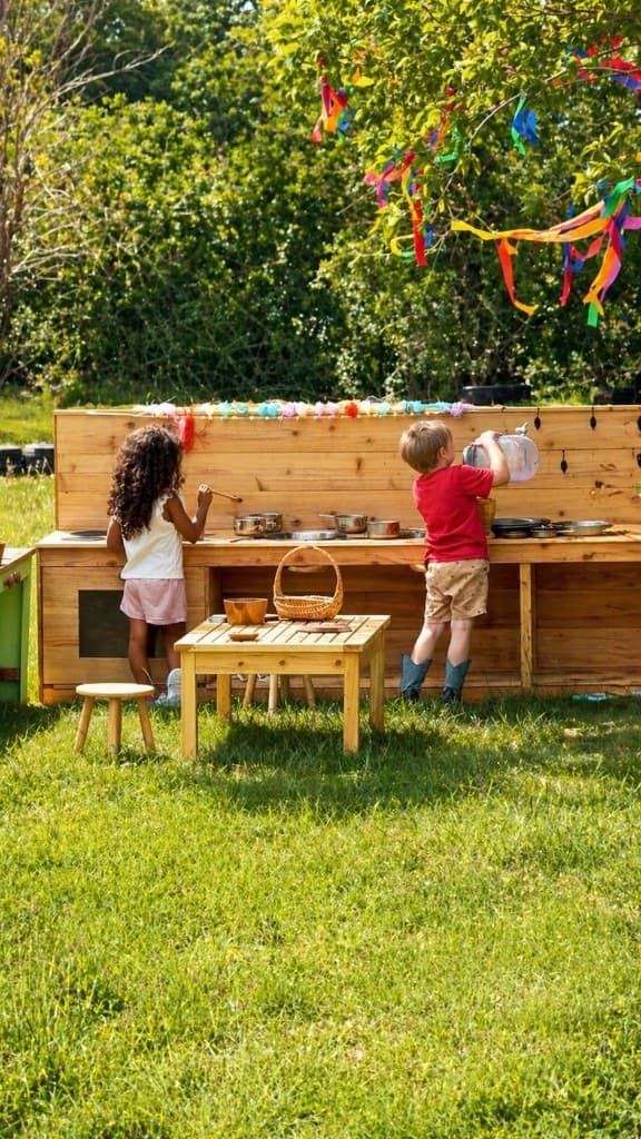 Students at the Sage Field outdoor mud kitchen